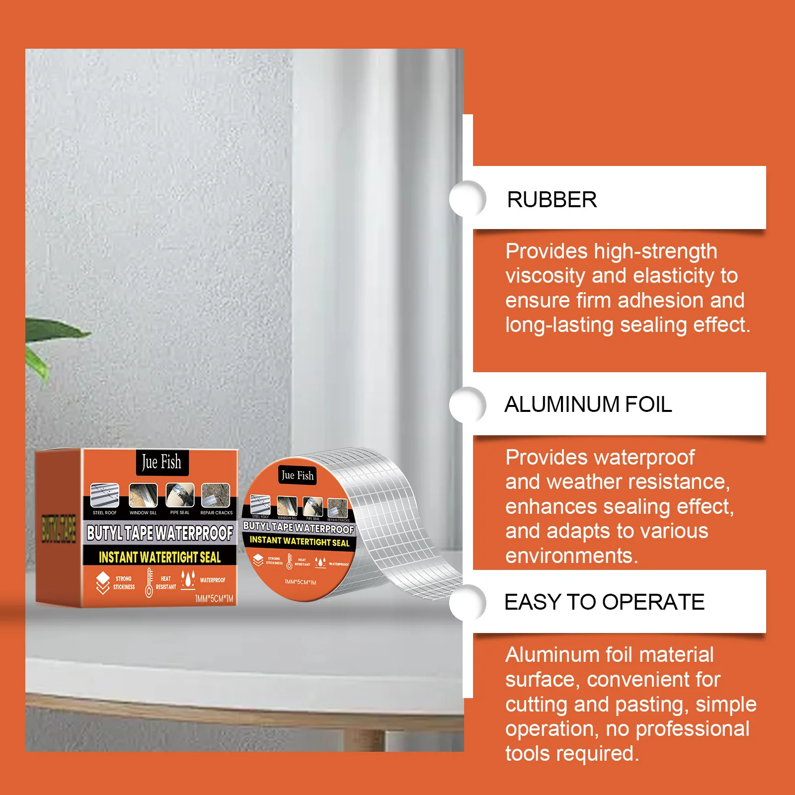 3 قطع من شريط بوتيل من رقائق الألومنيوم شديدة التحمل لشريط لاصق لحلول الختم المقاوم للماء