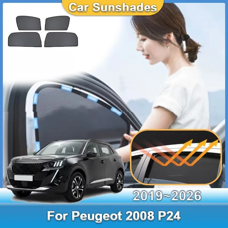 Car Mesh Visor For Peugeot 2008 P24 2022 2019~2026 MK2 Light Blocking Curtains Anti-UV Window Windshield Cover Car Accessories