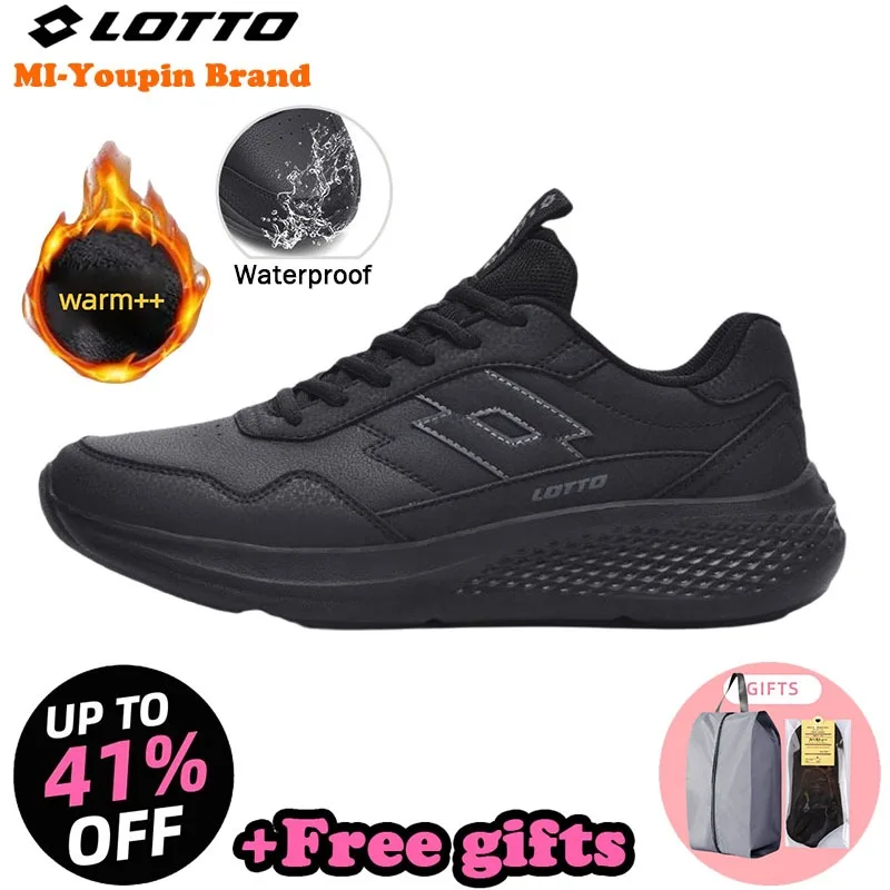 LOTTO Winter Warm Men's Sneakers Women's Casual Shoes Leather Waterproof Sports Shoes Plush Cotton Shoes Non-slip Comfortable