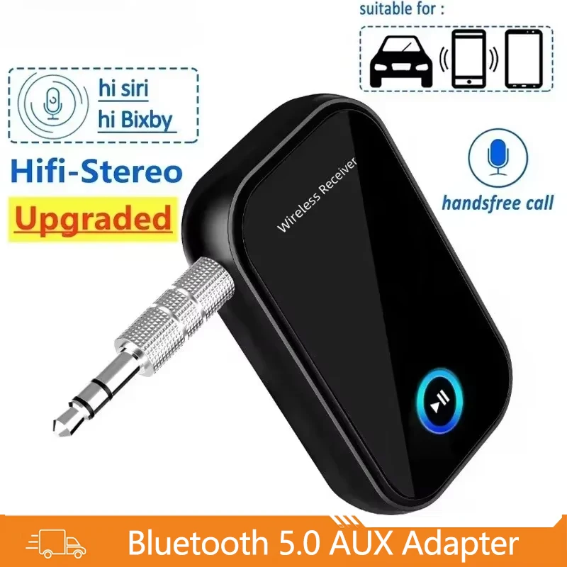 Car Bluetooth 5.0 Audio Adapter Noise Reduction 3.5mm Jack RCA Stereo Wireless Car Audio Receiver with Mic for Amplifier Speaker