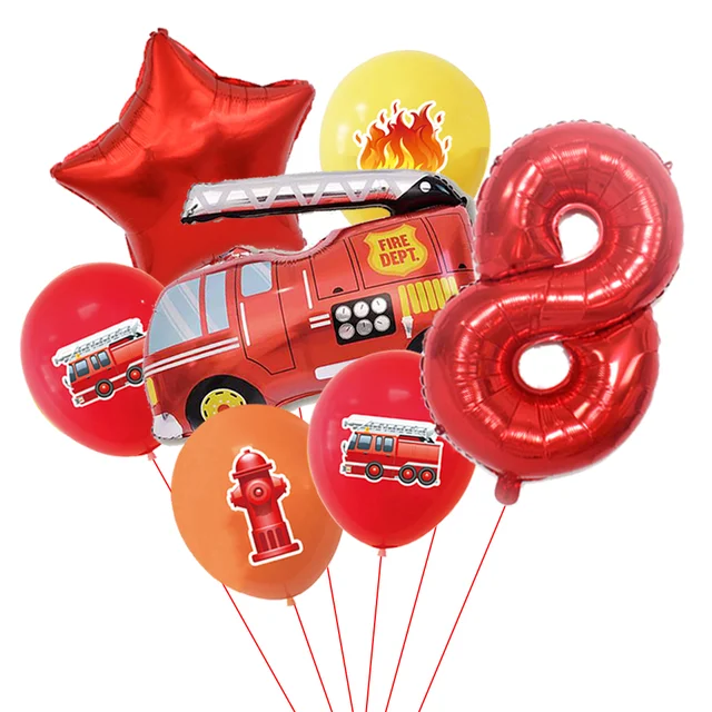 7pcs Fire Truck Balloons 32 Inch Number Foil Balloons Boys Birthday Party Decorations Firemen Theme Decor Baby Shower Supplies