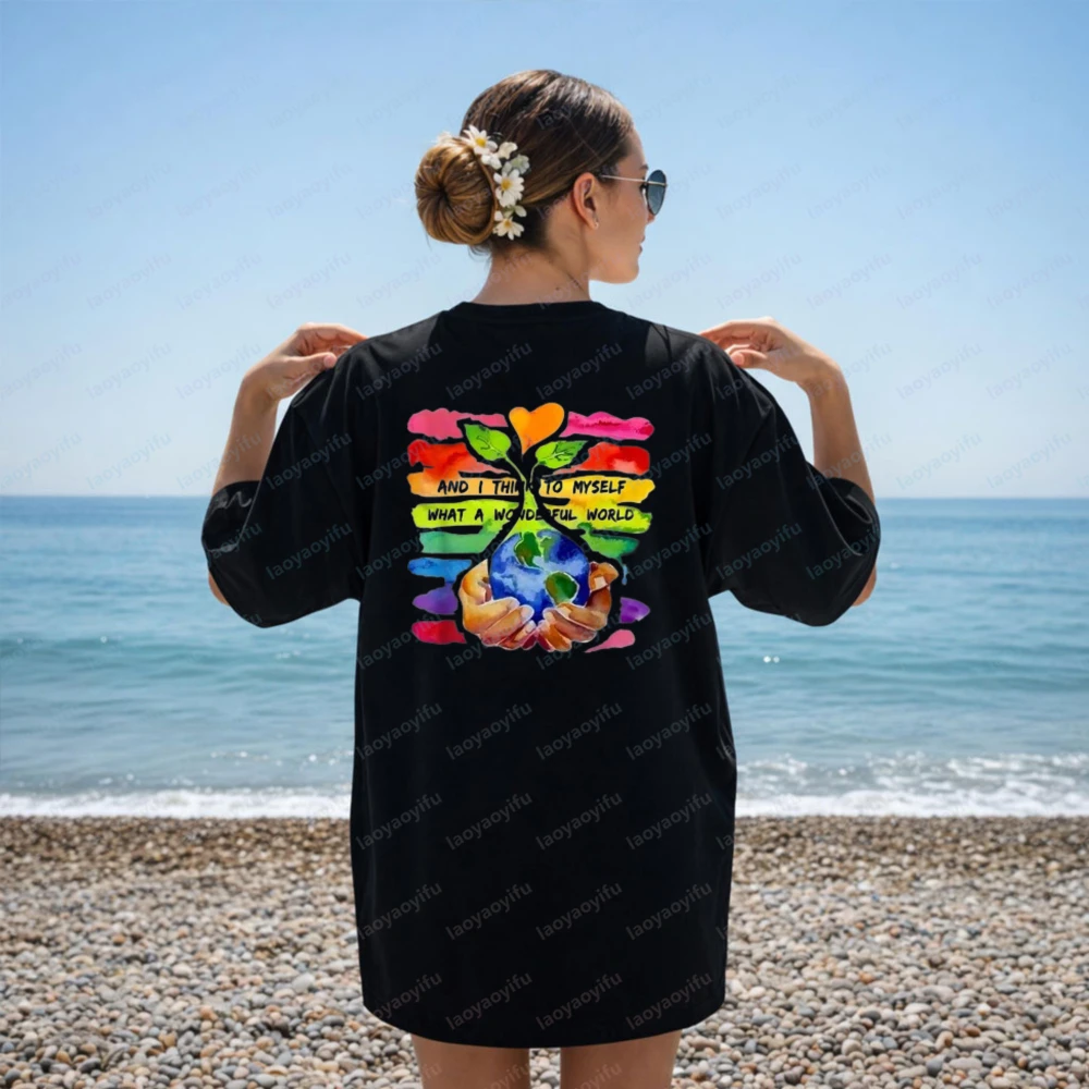 And I Think Myself What A Wonderful World Earth Day T-Shirt Gothic Vintage Women Clothing Graphic T Shirts High Quality Cotton