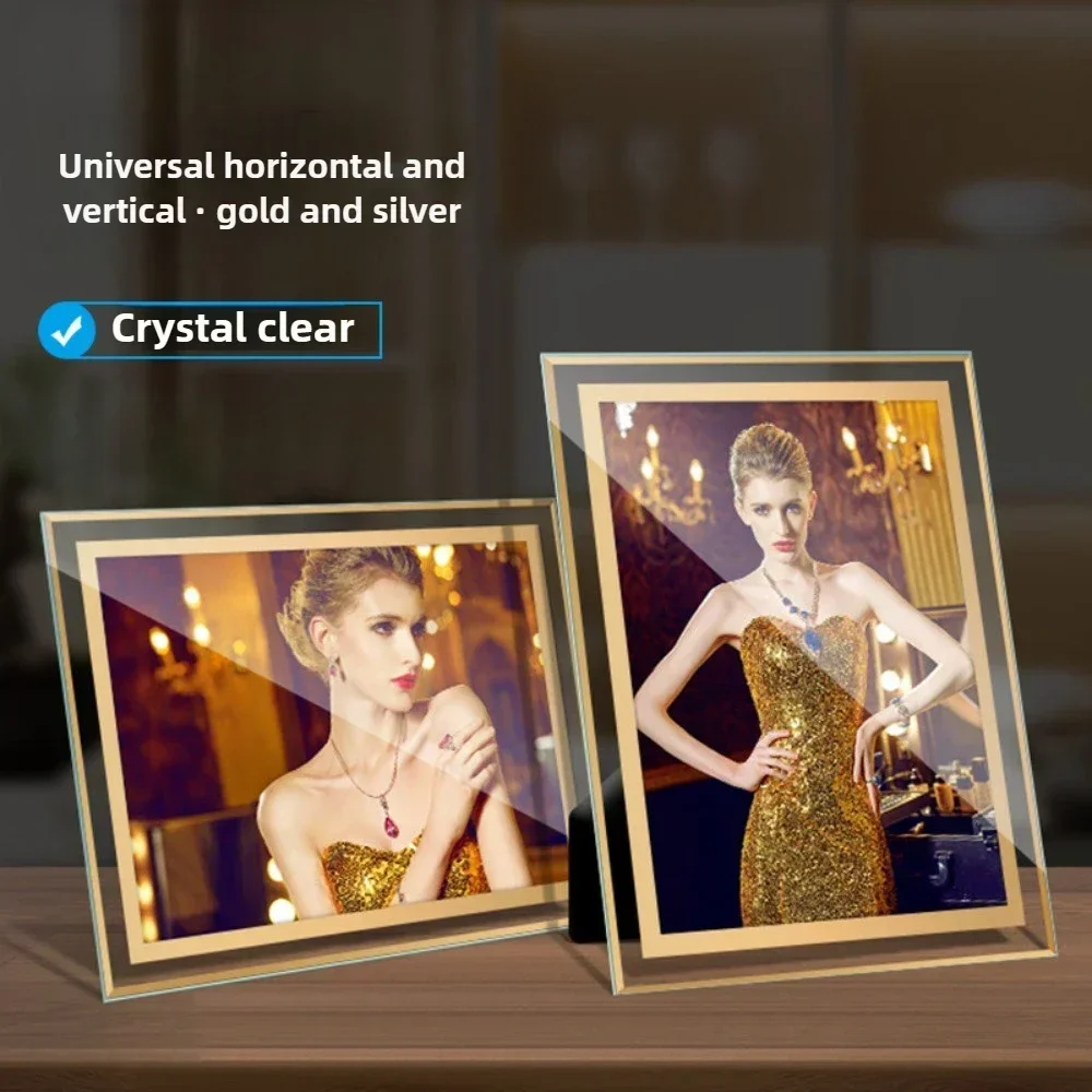 Elegant Crystal Glass Picture Frame for 6, 7, 8, 10 Inch Photos, Classic Design for Bar Mitzvah, Home or Office Decor