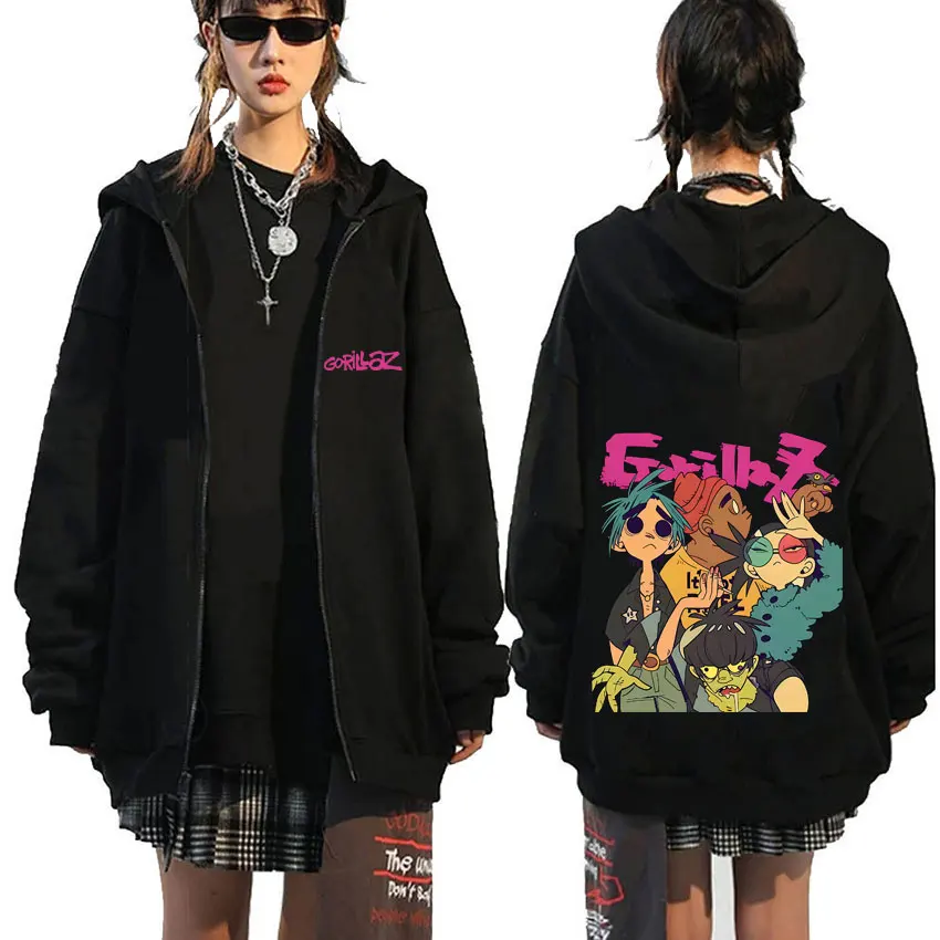 

Gorillaz Band Zipper Hoodie Men Women Hip Hop Fashion Oversized Zip Up Jacket Men's Gothic Rock Alternative Zip Up Sweatshirt