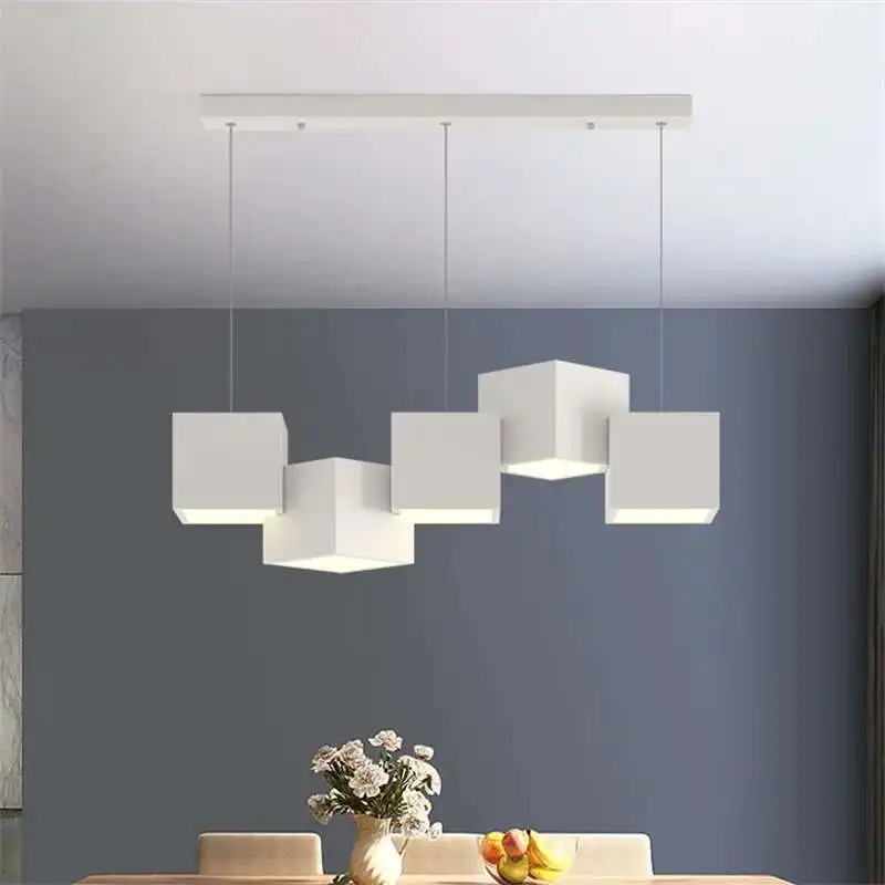 Geometric Pendant Light Is Used For Dining Room Bedroom Living Kitchen Table Black White Dimmable Remote Control Home Decoration