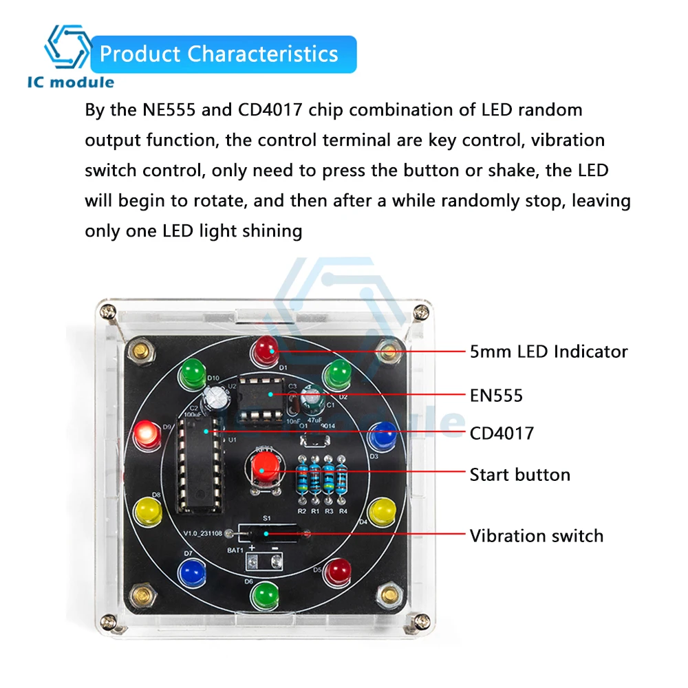 Electronic Lucky Carousel Diy Kit Shake a Led Running Light Sweepstakes Diy Electronic Assembly Fun Soldering Practice Boards