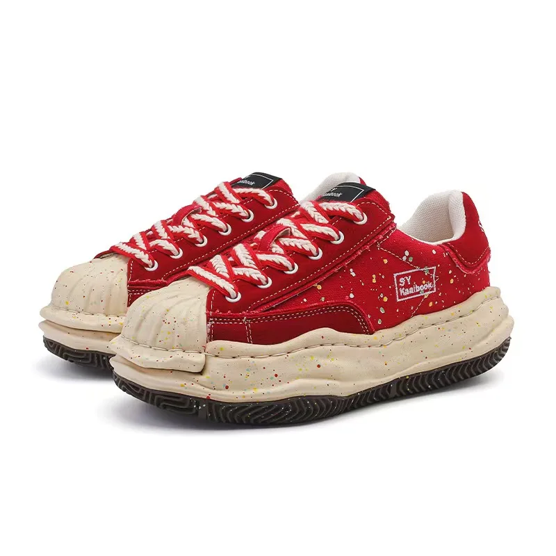 

Red Shell Toe Chunky Platform Sneakers Ink Splatter Design Low-top Melting Shoes