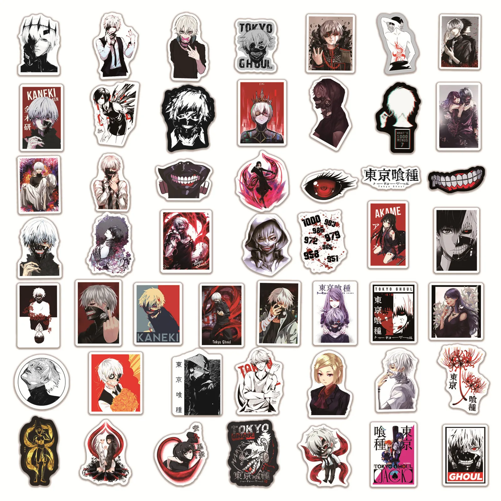 50Pcs Anime Tokyo Ghoul Kaneki Ken Stickers Cool Japan Magan Decals Graffiti Fridge Helmet Guitar Cartoon Sticker Kids Toy