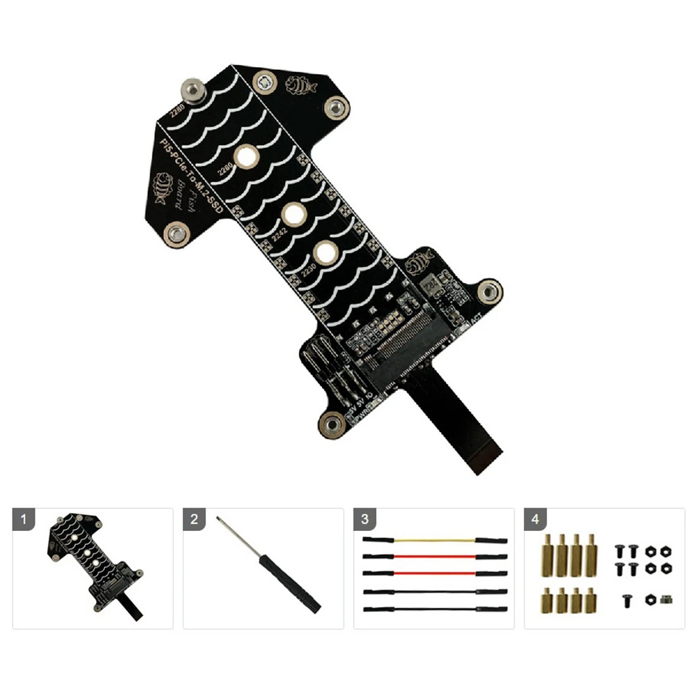 For Raspberry Pi 5 Adapter Board Pcie To M.2 Nvme SSD Adapter Board Compatible With Pi5 Official Case And DSI/CSI Cable