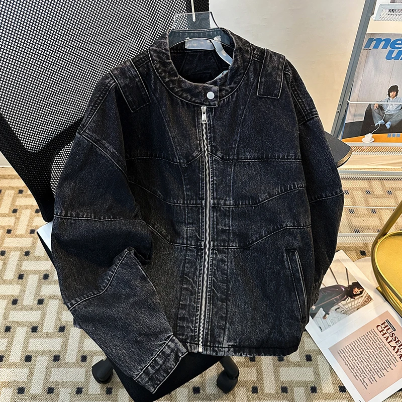 

Американская джинсовая куртка оверсайз, винтажное джинсовое пальто на молнии в стиле пэчворк, новинка 2024, осенняя свободная уличная верхняя одежда