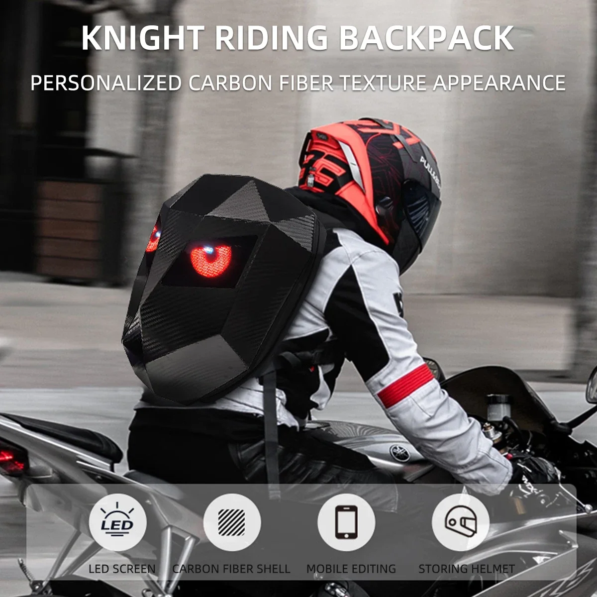 Hot Selling Outdoor Motorcycle Backpack App Control Personality DIY Knight Mobile Led Display Led Eye Backpack
