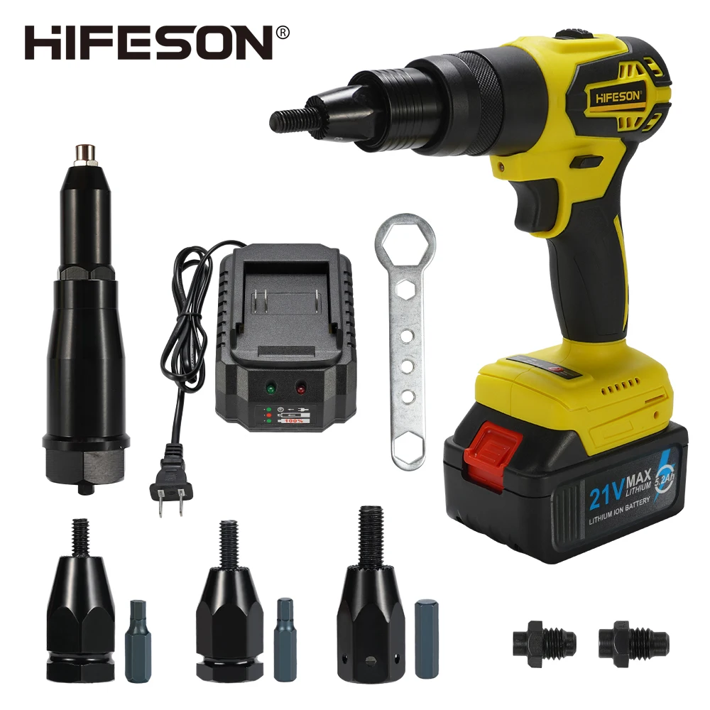 HIFESON 21V Double Use Electric Rivet Nails Gun Rivet Nut Gun Drill Insert Rechargeable Automatic Rivet Tool For M3-M12 Nuts