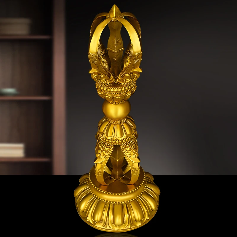 Solid Brass Vajra Scepter with Base Five-Pronged Vajra Scepter Desktop Home Living Decor