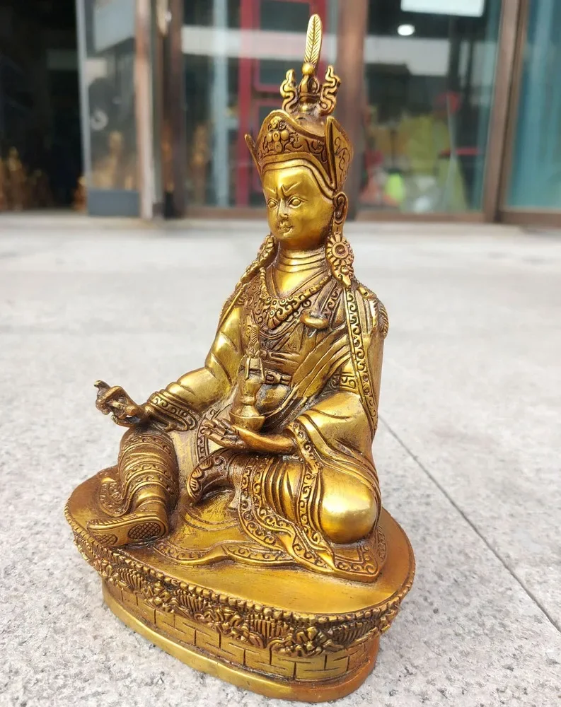 8.2 "البوذية التبتية القديمة البرونزية المذهبة جورو بادماسامبهافا رينبوتشي تماثيل بوذا