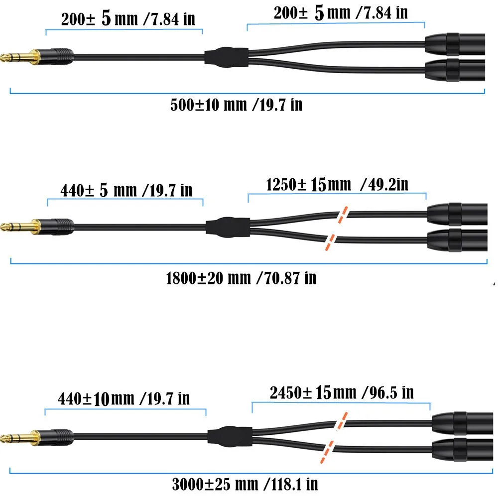 Dual Female XLR to 1/4 inch(6.35mm) TRS Stereo Male Plug Y-Splitter Cable, Unbalanced 2-XLR Male to Quarter inch Adapter Patch