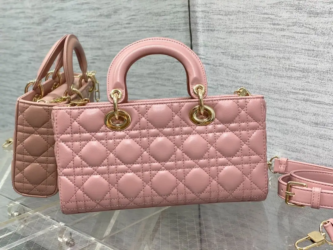 

Vintage pink leather quilted handbag, classic quilted crossbody bag, elegant designer shoulder bag.