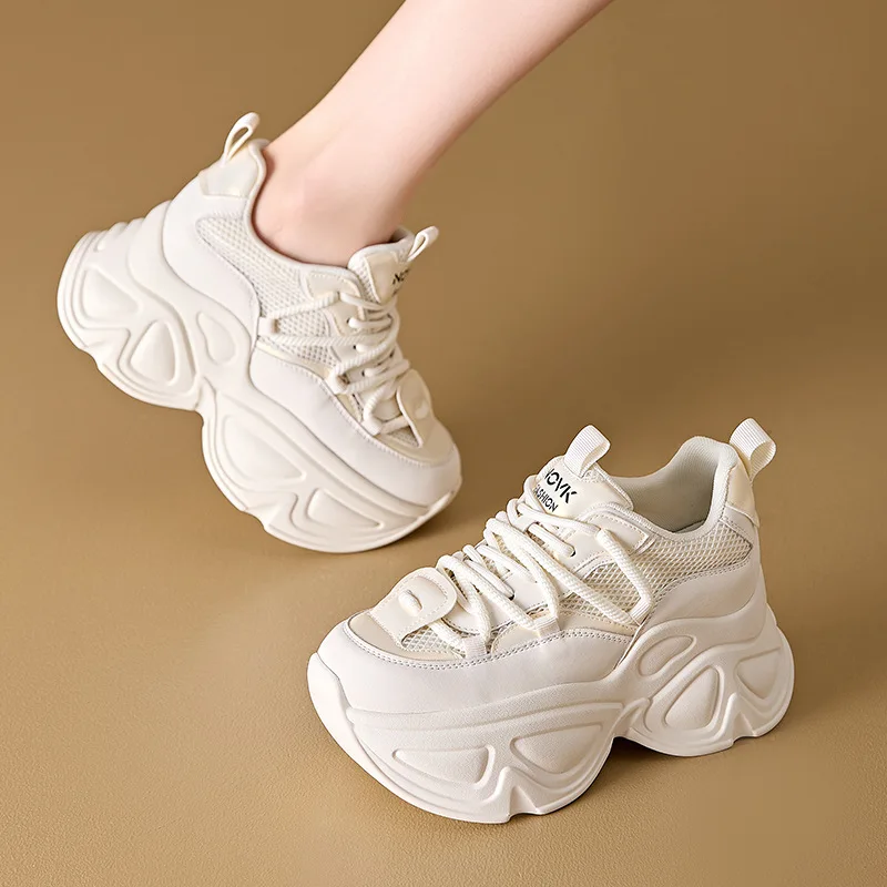 High Platform Wedge Sneakers Women Chunky Leather Shoes 2025 Deisgn Breathable Mesh Walking Sneakers 9CM Vulcanize Sport Shoes - view 2