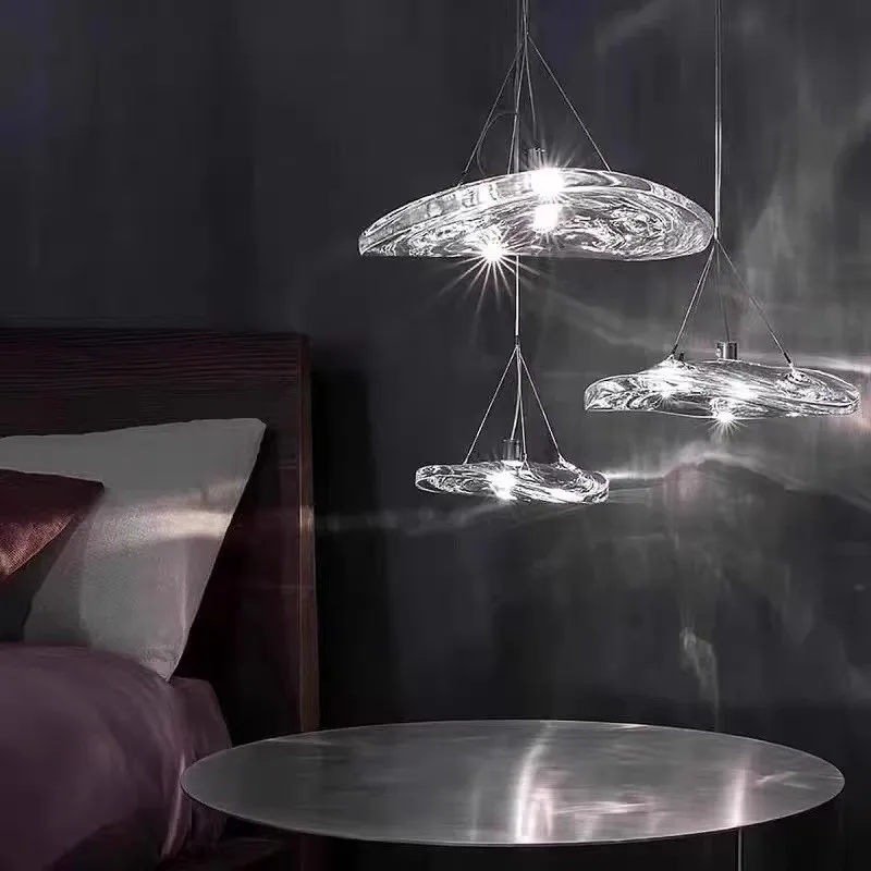 Italian transparent glass lotus leaf pendant light, hotel banquet hall staircase light, restaurant living room pendant light