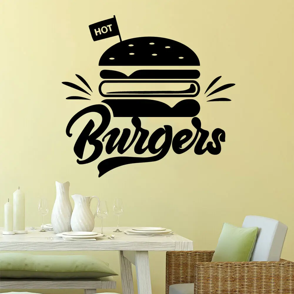 Hot Burger Wall Sticker for Hamburger Store Fast Food Shop Sign Decal for Kitchen Room Decal Window Sticker Restaurant Sign C340