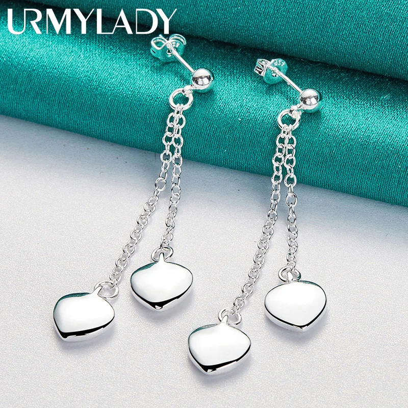 

URMYLADY 925 Sterling Silver Love Heart Earrings For Women Wedding Party Fashion Charm Jewelry
