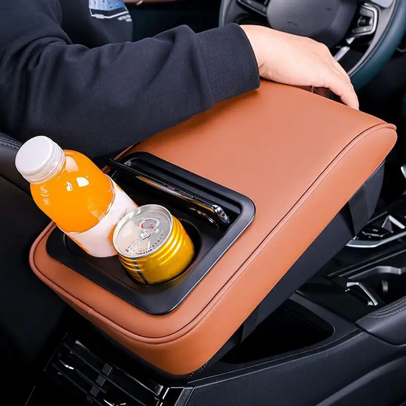 Car Center Console Cover Leather Armrest Heightening Pad Multifunctional Automotive Interior Arm Rest Cushion with Cup Organizer