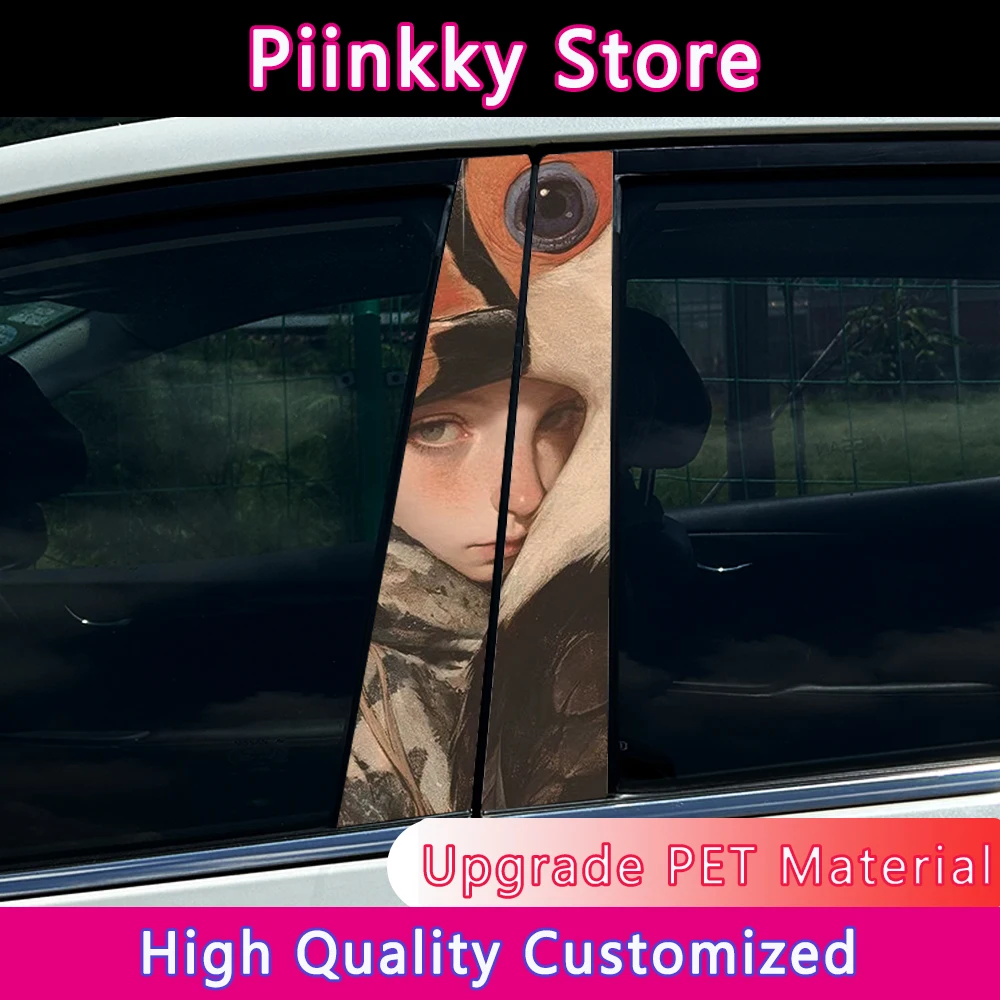 

Graffiti Cute Girl and Cat Car B Pillar Sticker Waterproof Center Column Decoration Cover Scratches Sunscreen Car Accessories