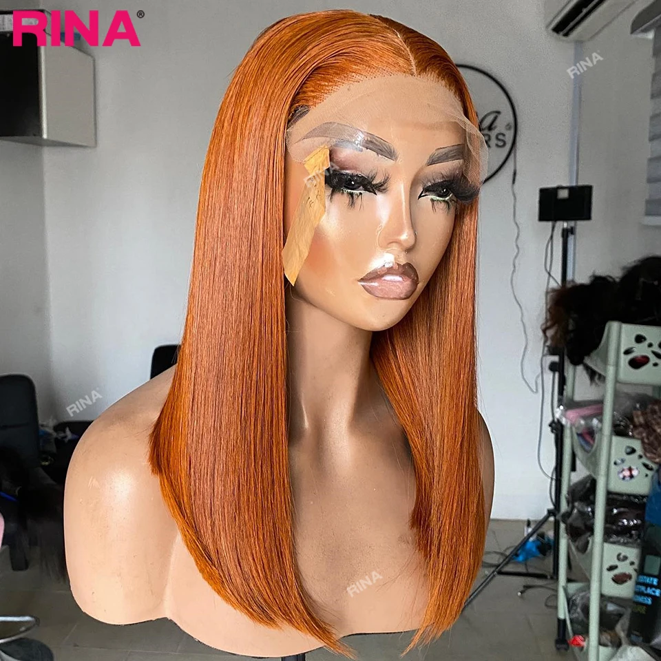 Ginger Orange Straight Bob Wig 180 Density Lace Front Human Hair Wigs for Women Human Hair Brazilian 13x4 Lace Front Wigs