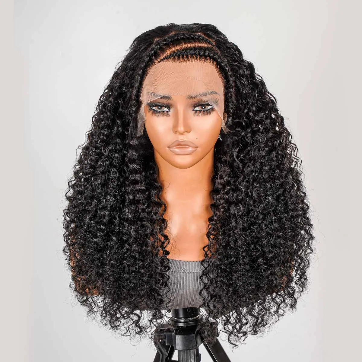 

200% Density 13x4 13x6 HD Lace Frontal Wig Pre-Blucked Pre-Bleached Pre-Cut Jerry Curly Wavy Braid Wig Natural Black Color Human