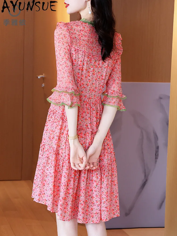 AYUNSUE 100% Natural Mulberry Silk womens Dresses Elegant Dresses for Women Summer Clothes Long Dress 2026 Vestidos Femenino