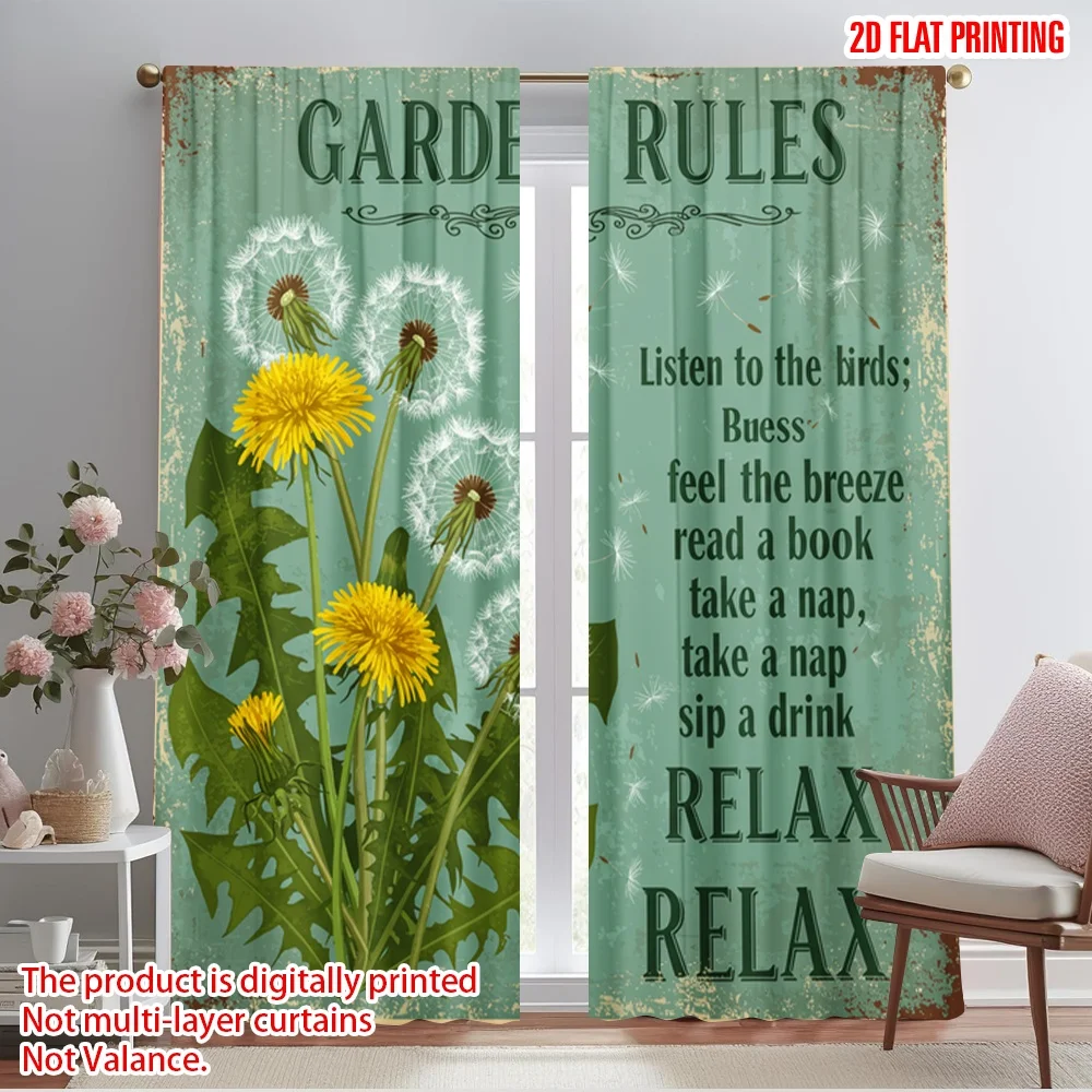 

2pcs 2D flat printing Window Drapes Garden Dandelion Birds Relax Polyester Without Electricity Party Decorations Use for General