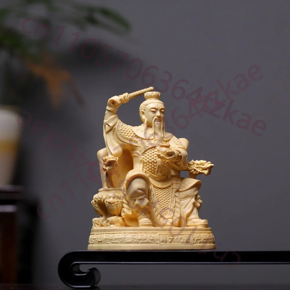 Hand Carved Wooden Pu Hua Tian Zun Lei Gong Thunder God Statue Sculpture Ornament for Home Temple Altar Shrine Decor Gift