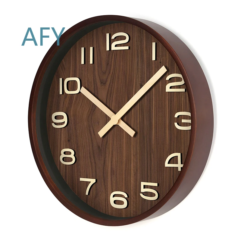 French Retro Style Solid Wood Wall Clock for Living Room Home Decor Wall Mounted Watch for Black Walnut 2025 New Model