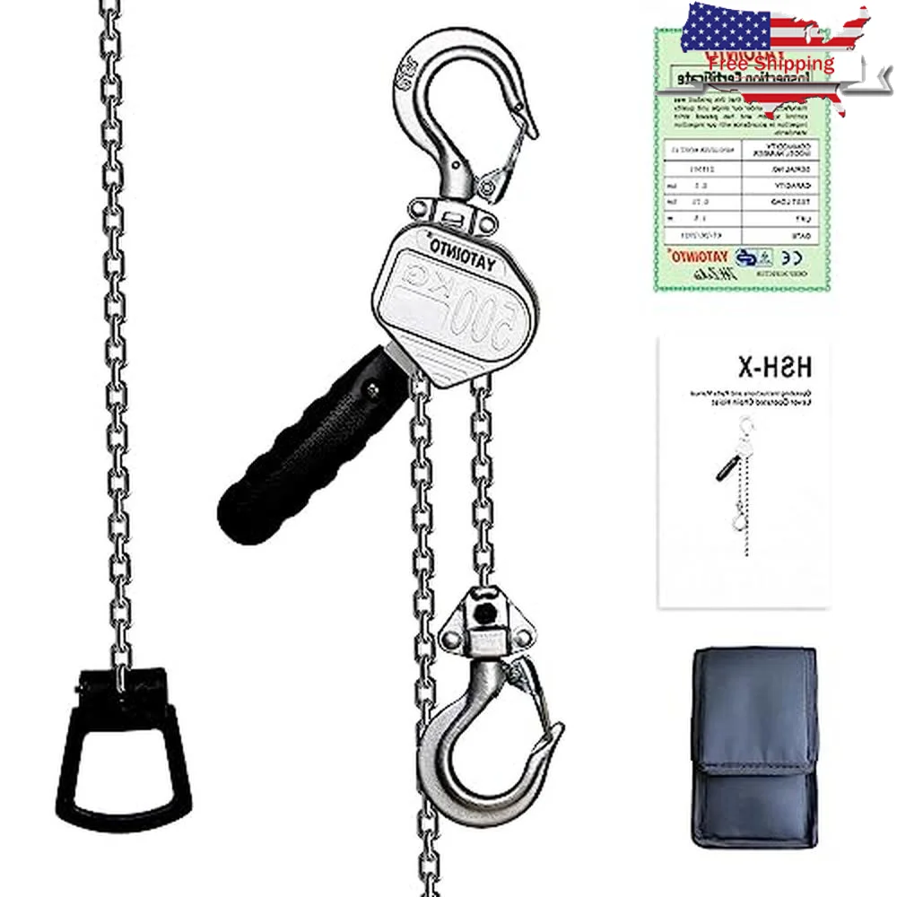 1100lb Light Lever Chain Block Aluminum Alloy G80 Mini-Puller Hoist 20Ft Chain Length Dacromet Coating Double Pawl Brake Swivel