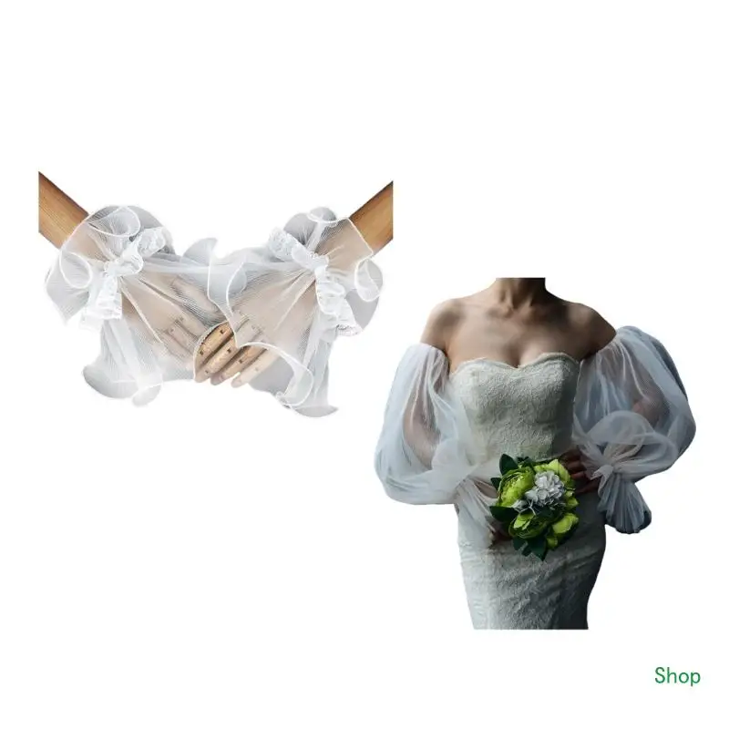 Dropship Wedding maniche a sbuffo staccabili bianche maniche lunghe rimovibili fatte a mano da sposa coprono eleganti accessori