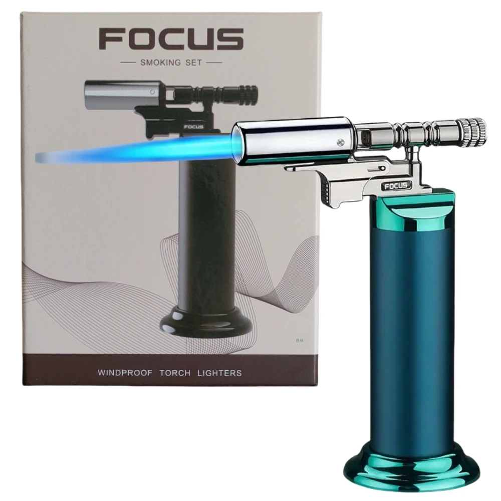 FOCUS Powerful Windproof Blue Flame Jet Torch Gas Lighter Outdoor Cigar BBQ Cooking Kitchen Butane Refillable Metal Welding Gun