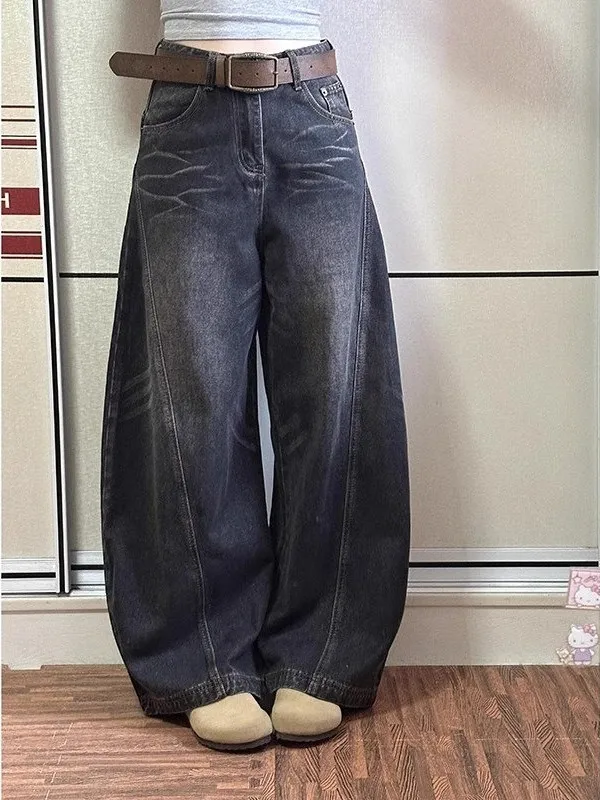 

American Retro Waed Splicing Wide Leg Men's Jeans Cleanfit Trendy Street Sle Casual Loose Straight Cut Summer Jeans