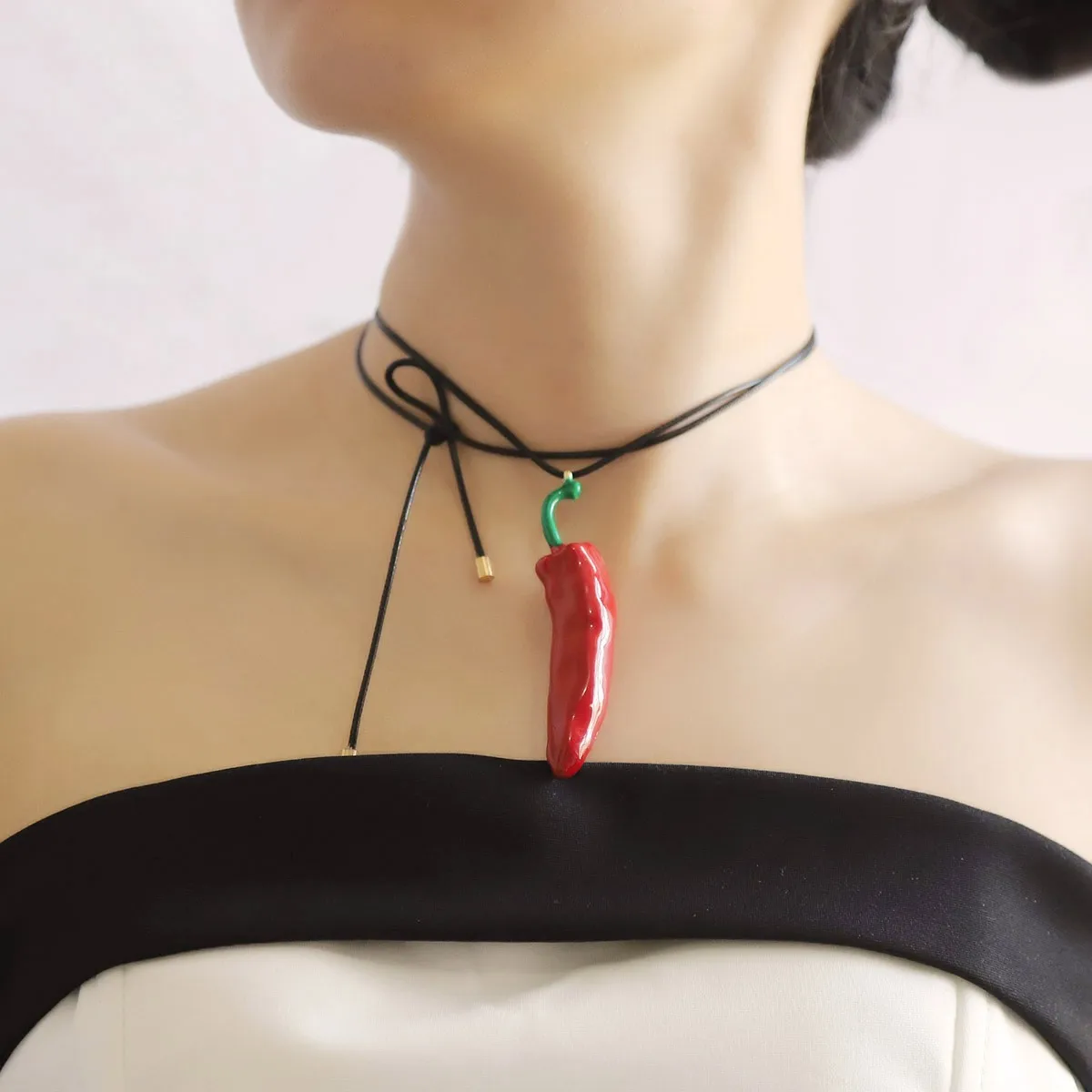 Steel Die Casting Fashion Personality Alloy Red Pepper Enamel Simulation Fruit and Vegetable Pendant Versatile Necklace