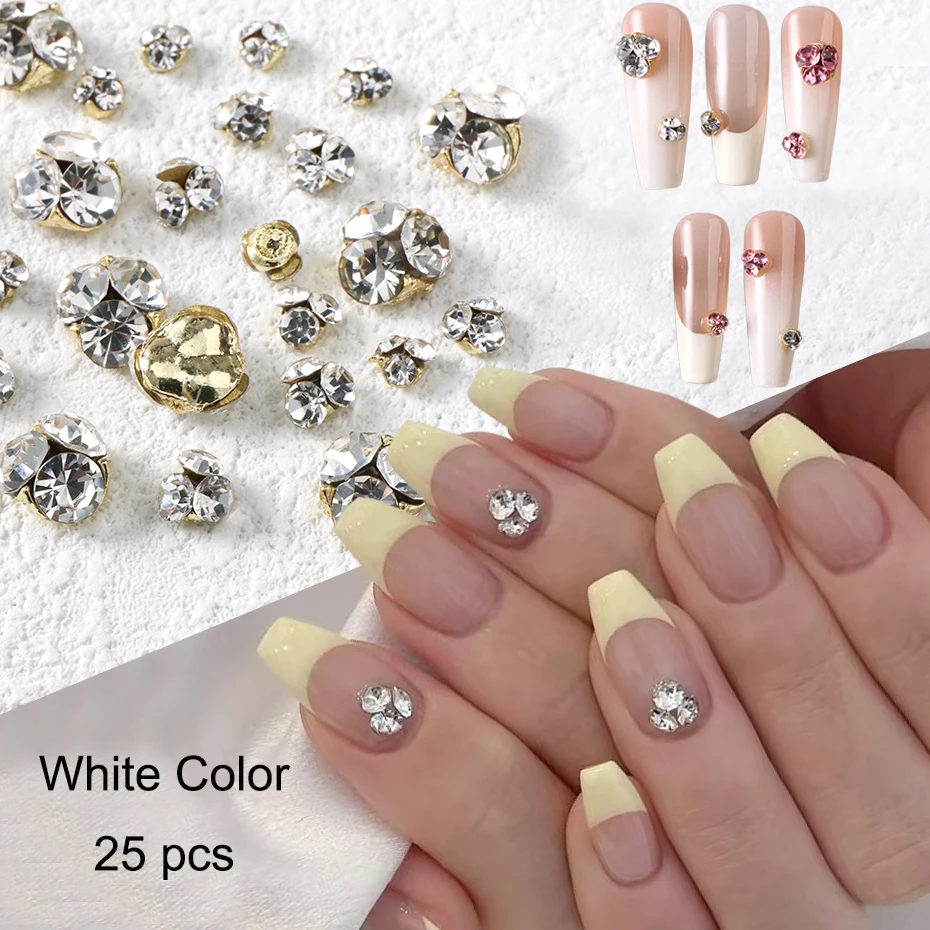 25 szt. Błyszczące Białe Różowe Cyrkonie Ozdoby do Paznokci Modne Kryształowe Diamentowe Paznokcie Koreańskie Elementy Dekoracje na Wesele i Imprezę