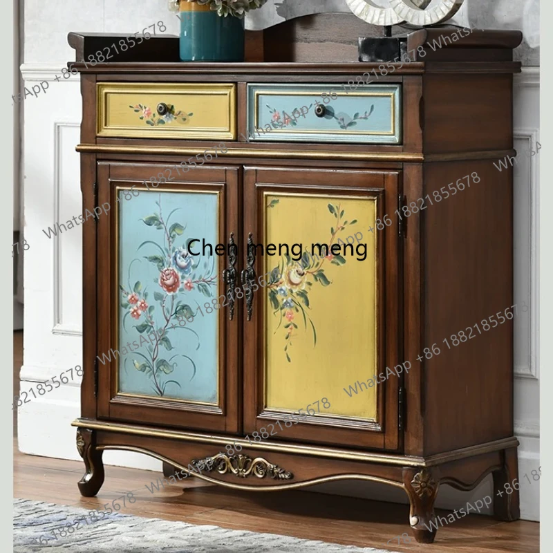 

American solid wood household shoe cabinet entrance cabinet integrated large-capacity retro shoe cabinet