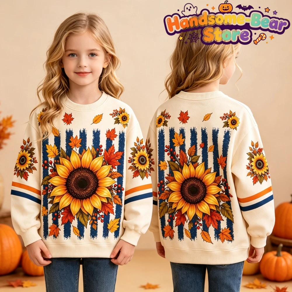 Halloween-Sweatshirts für Mädchen, Kürbis-Print, klassischer, lässiger Pullover, Kapuzenpullover, ideal für Urlaub und Ausflüge, langärmlige Kinderkleidung. – Detail 8