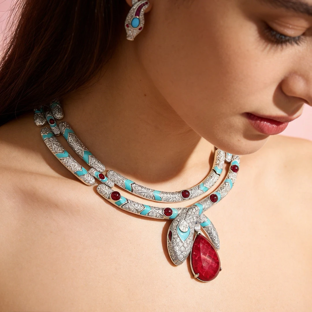 AY New Luxury Charming AAA Zircon Double-layer Drop Snake Necklace Earrings For Women Wedding Party Evening Dress Jewelry Sets