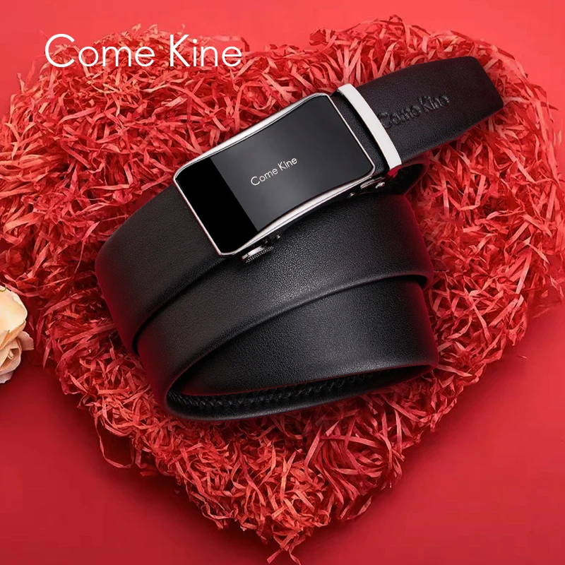 ComeKine Mens Belts Automatic Buckle Genuine Leather High Quality Business Simplicity Belt High-grade Gift Box Father's Day