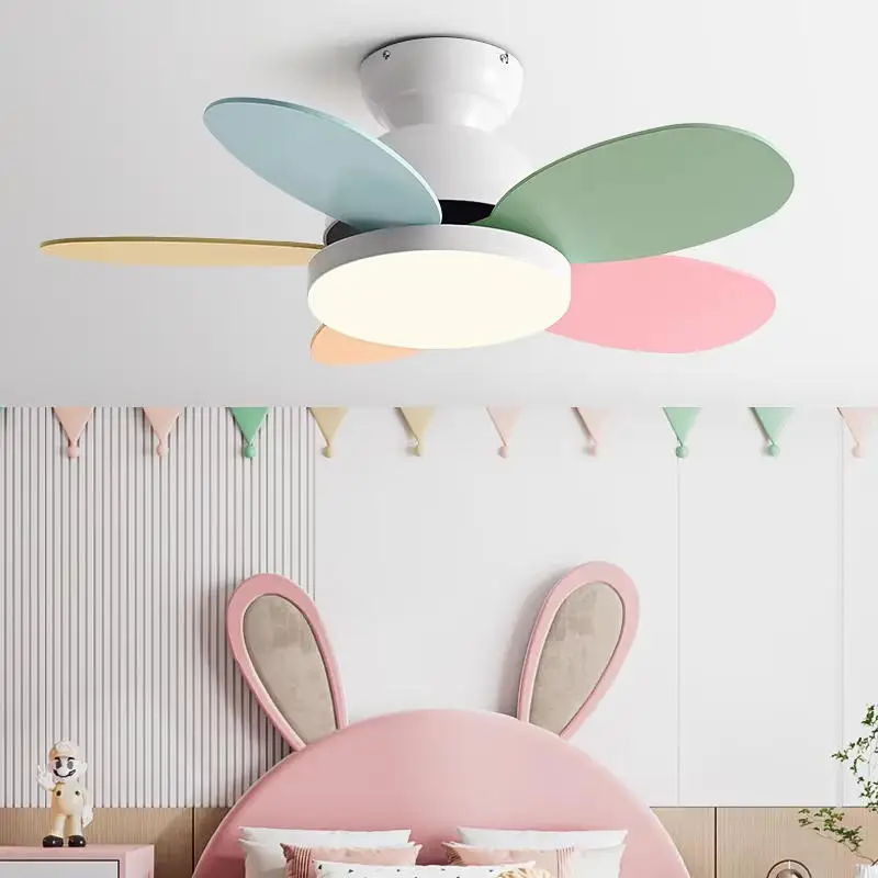 Modern children's room ceiling fan with light control, low floor household fan bracket 110V 220V