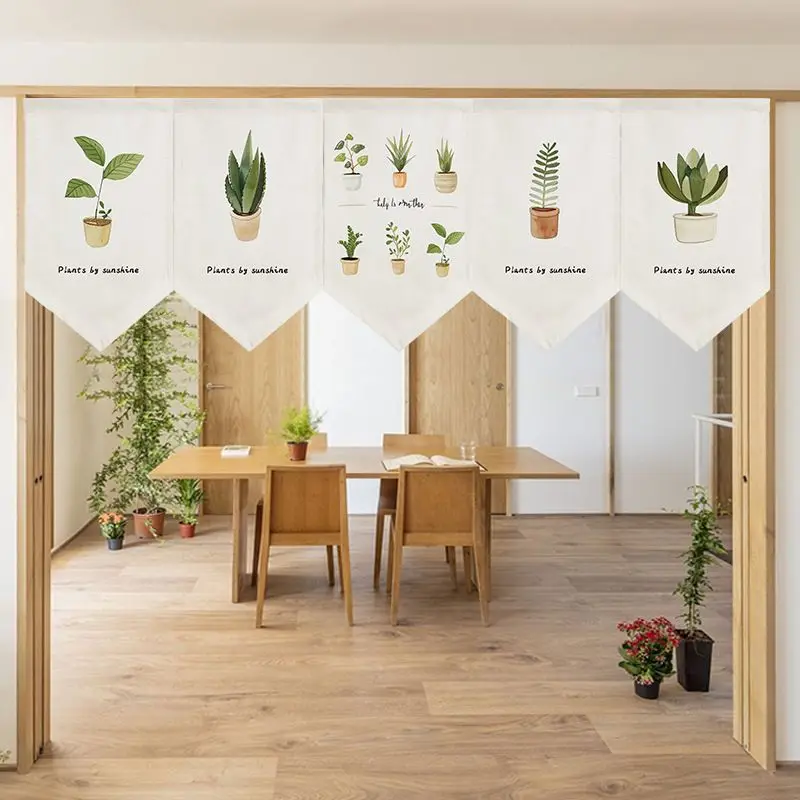 VIKAMA Potted Plant Curtain Divider, Botanical Leaf Print Hanging Flag for Doorway Window & Boho Apartment Room Decor