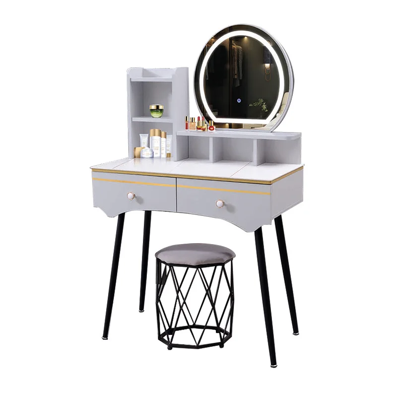 

#Modern Style Bathroom Home Hotel Furniture Beauty Vanity Makeup Dressing Table with Drawers and Lighted Mirror for Bedroom