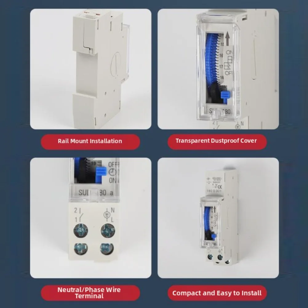 White Analog Timer Mechanical Timer For Home Maximum Switching Voltage 230VAC Normally Open Contact Rail Mount Termination