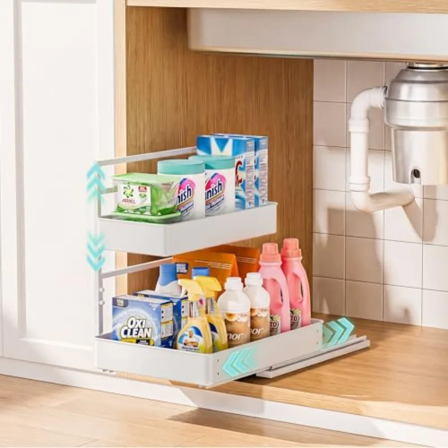 

Metal Pull Out Slide Shelf Organizer for Framed or Frameless Under Sink CabinetsOrganization in Kitchen, Bathroom, Counter, Cab
