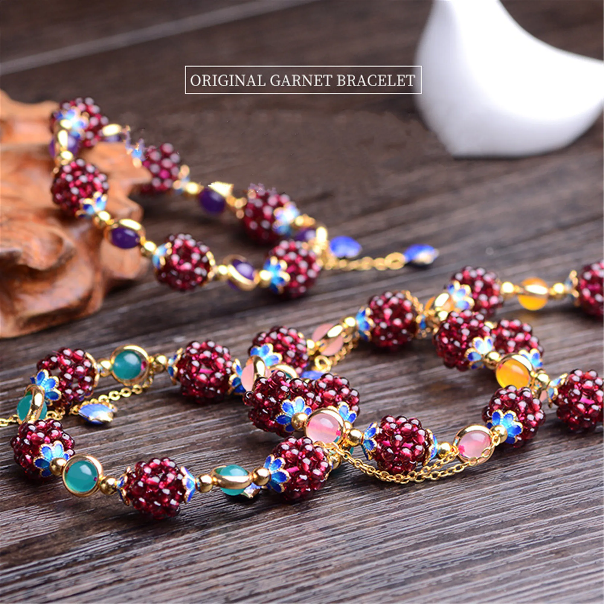 

Natural Garnet Embroidery Ball Shape Woven Bracelet with Tassel Yellow Carnelian Transfer Bead Crystal Beaded Bracelet for Women