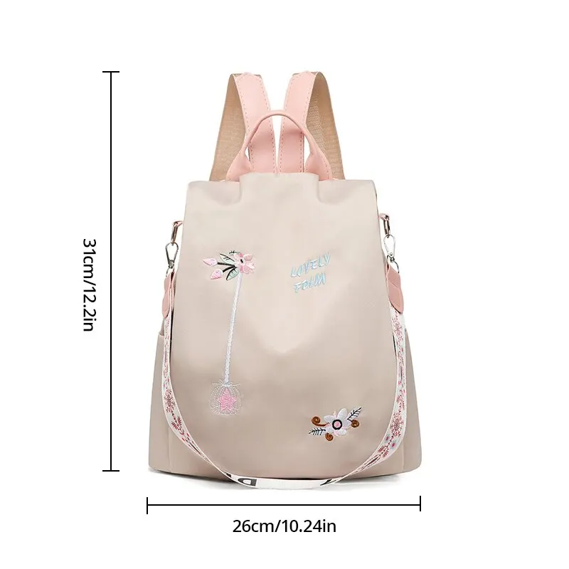 Waterproof Oxford Women Backpack Fashion Casual Embroidery Bag Designer Female Large Capacity Travel Handbag Shopping Knaps