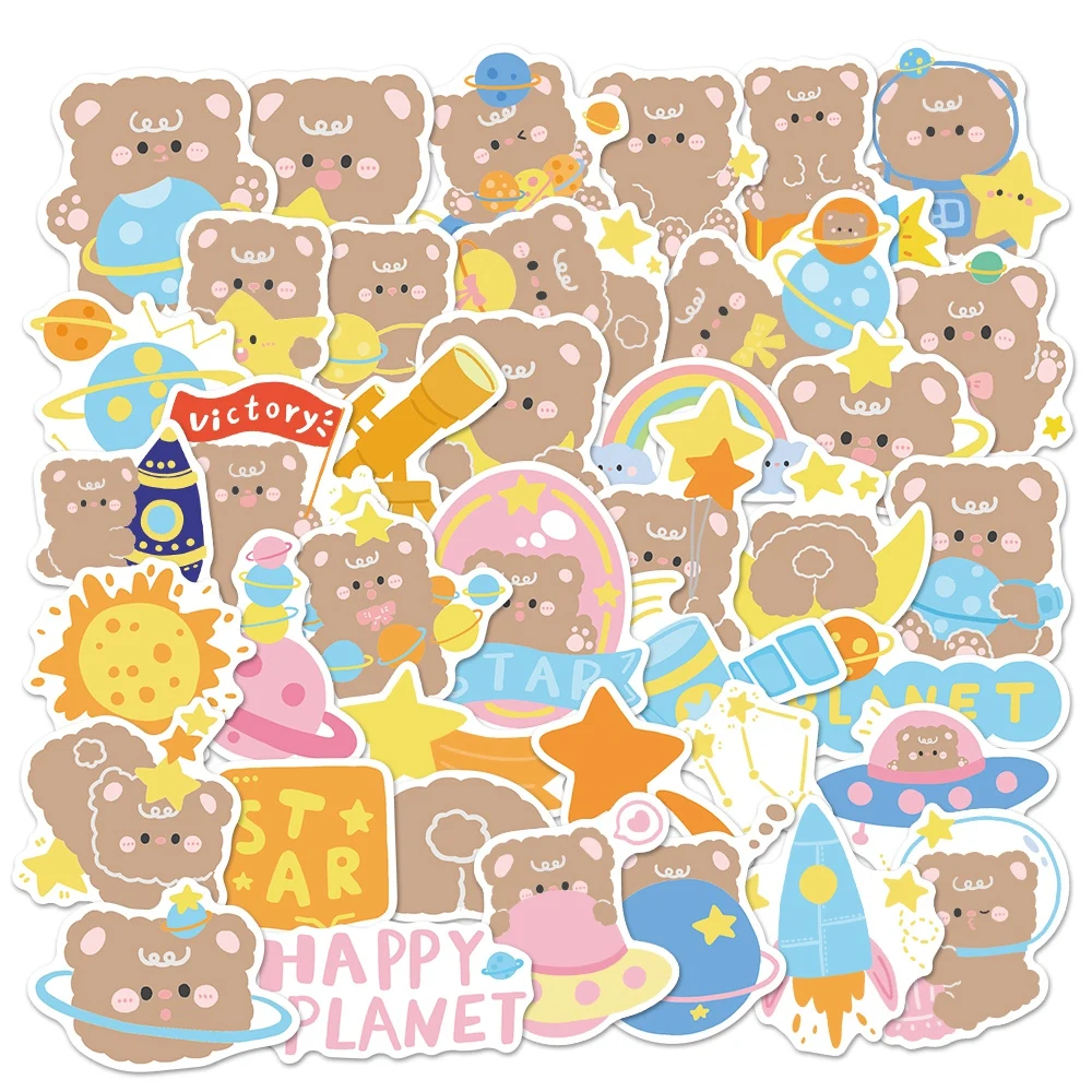 10/50pcs Space Bear Stickers Cute Cartoon Stickers for DIY Guitar Phone Bicycle Skateboard Laptop Luggage Decor Decals